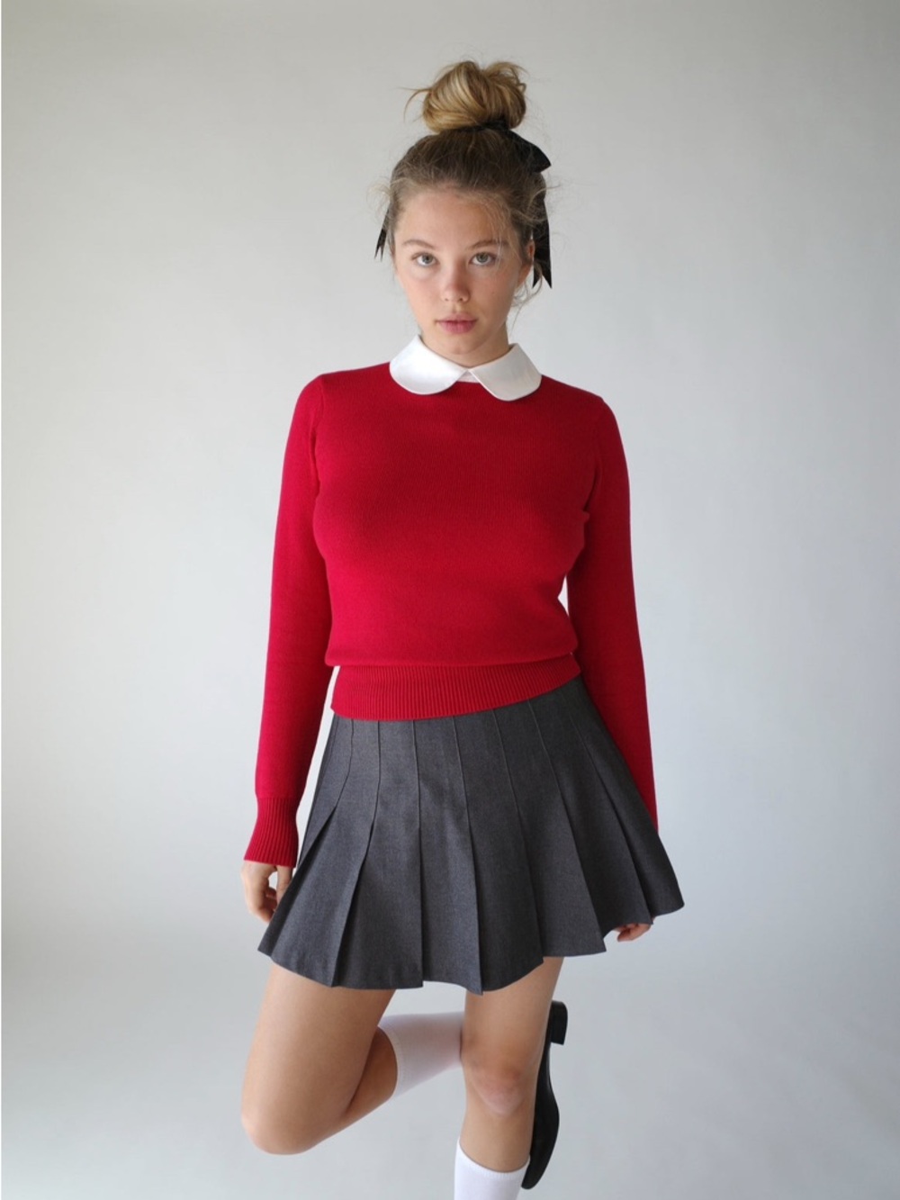 Classic Pleated Mini Skirt in Charcoal Gray